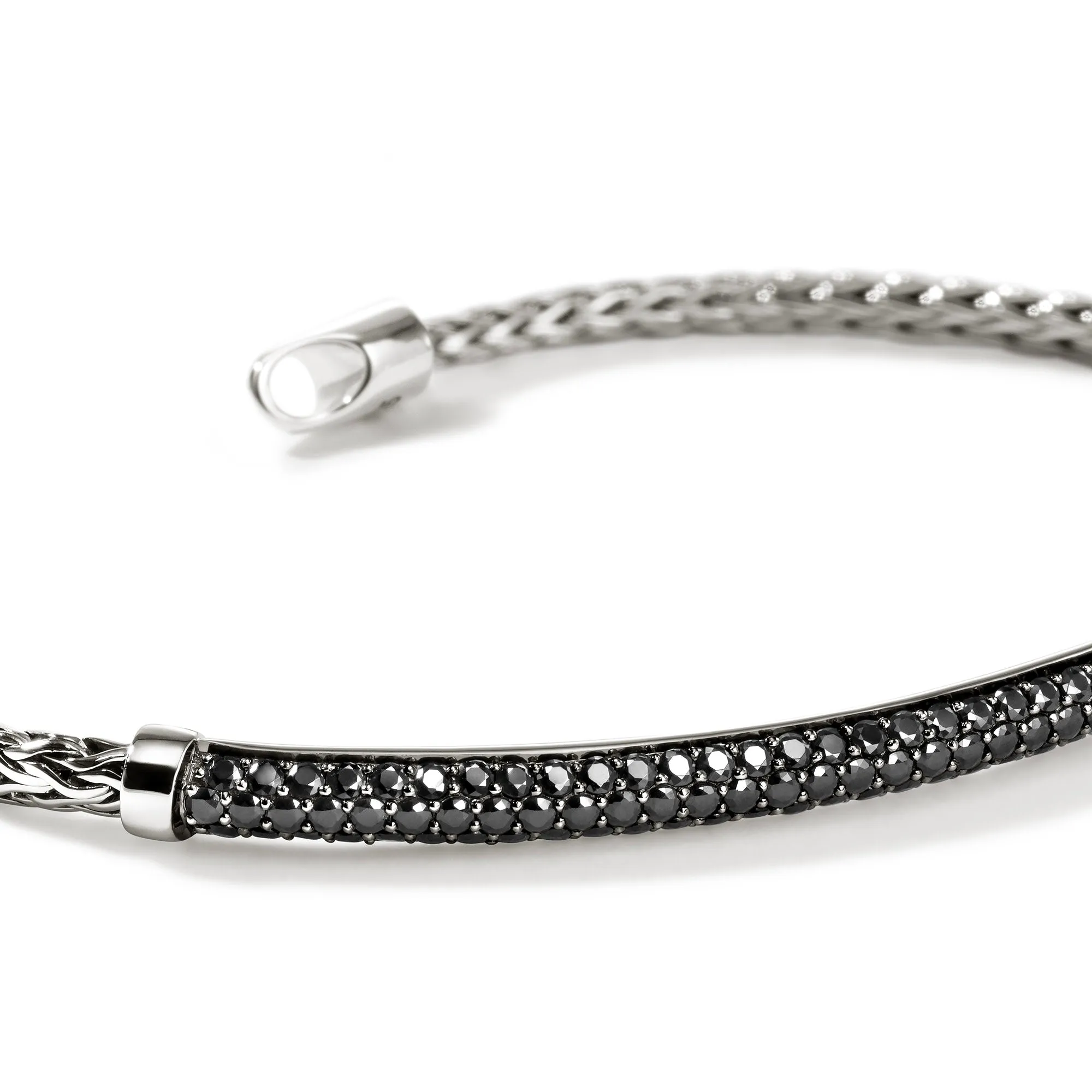 JOHN HARDY MEDIUM ESSENTIAL STERLING SILVER PAVE BLACK SAPPHIRE BAR BRACELET