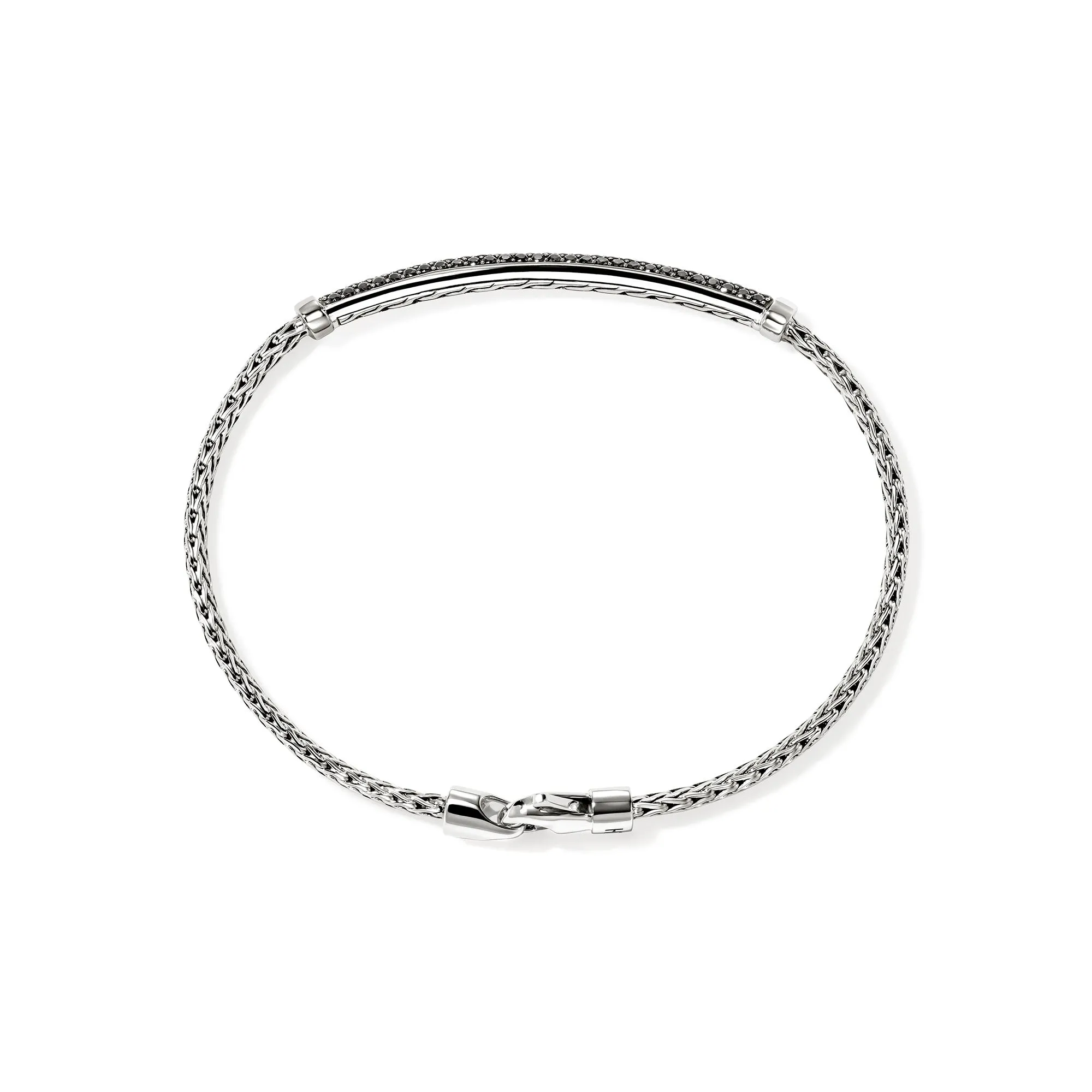 JOHN HARDY MEDIUM ESSENTIAL STERLING SILVER PAVE BLACK SAPPHIRE BAR BRACELET