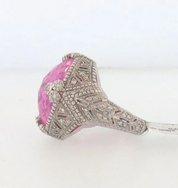 Judith Ripka18K  White Gold/ Diamond/ Pink Quartz Cocktail Ring