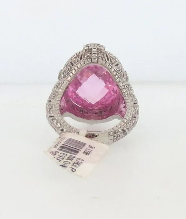 Judith Ripka18K  White Gold/ Diamond/ Pink Quartz Cocktail Ring