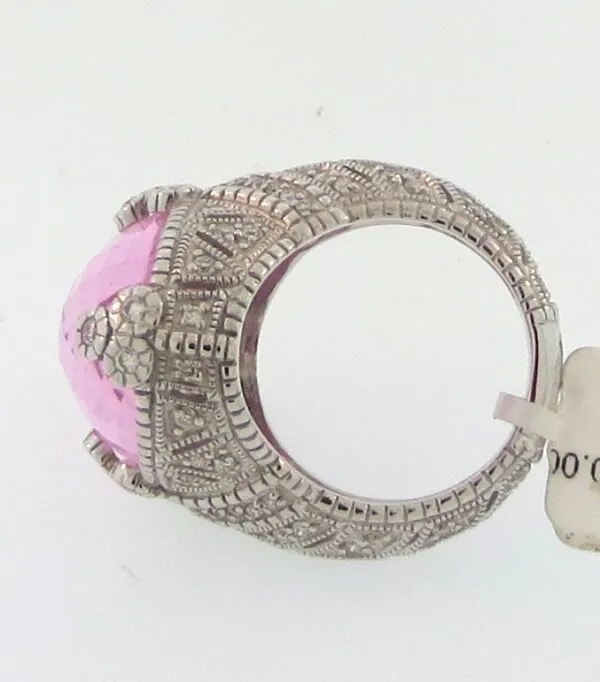 Judith Ripka18K  White Gold/ Diamond/ Pink Quartz Cocktail Ring