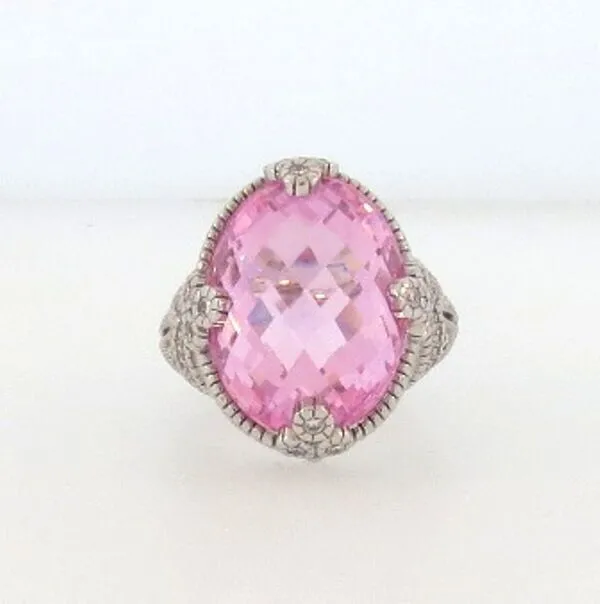 Judith Ripka18K  White Gold/ Diamond/ Pink Quartz Cocktail Ring