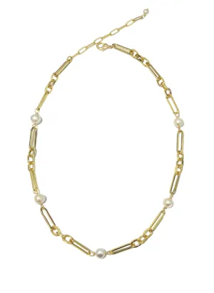 Kennedy Pearl Paperclip Necklace Gold