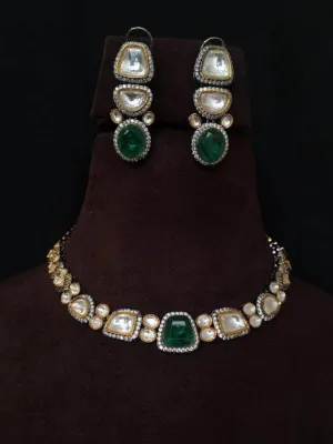 Kundan Uncut Diamond Finish Green Stone Necklace