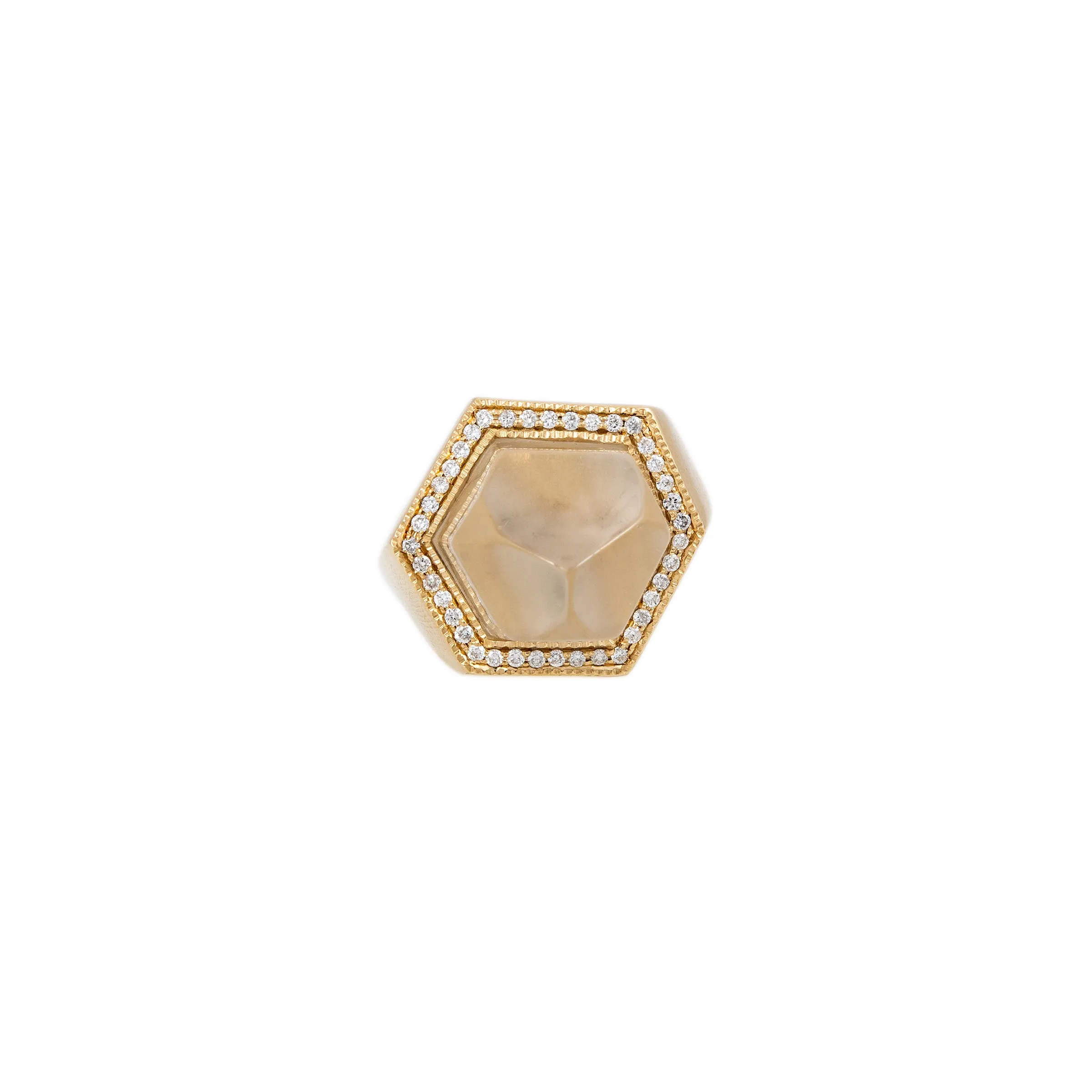 LARGE PAVE CLEAR QUARTZ CRYSTAL RING