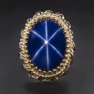 LINDE STAR SAPPHIRE VINTAGE RING COCKTAIL MID CENTURY 10 GRAM 14k YELLOW GOLD