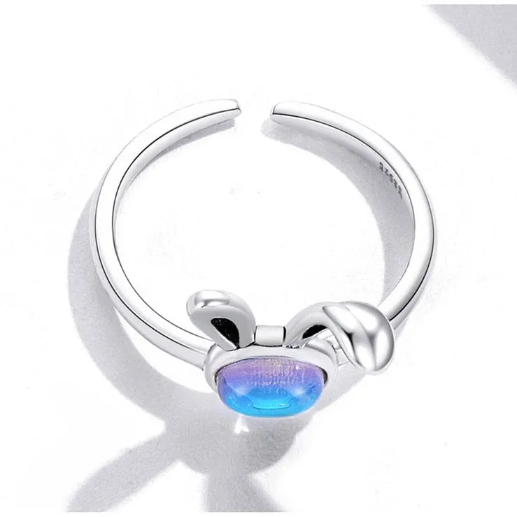 Luxurious Pure S925 Silver Opal Bunny Ring