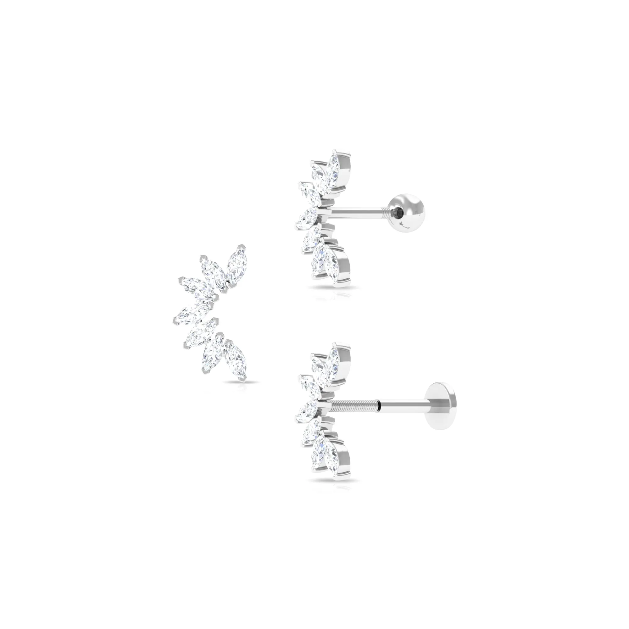 Marquise Moissanite Flower Crawler Earring for Helix Piercing