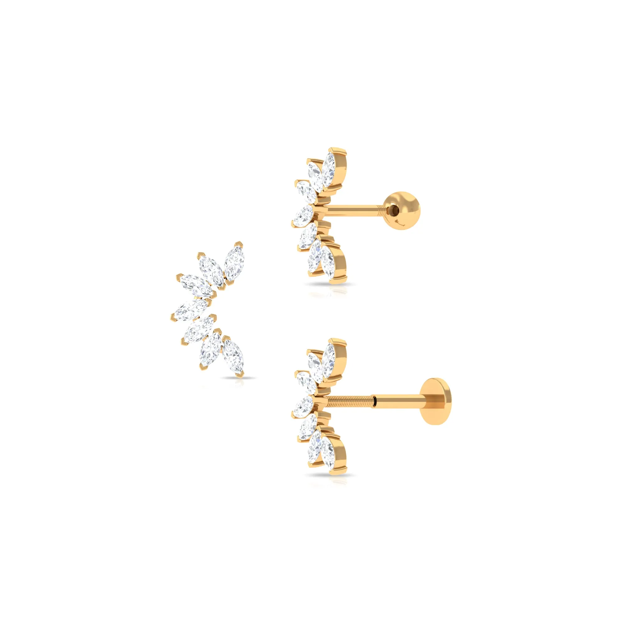 Marquise Moissanite Flower Crawler Earring for Helix Piercing