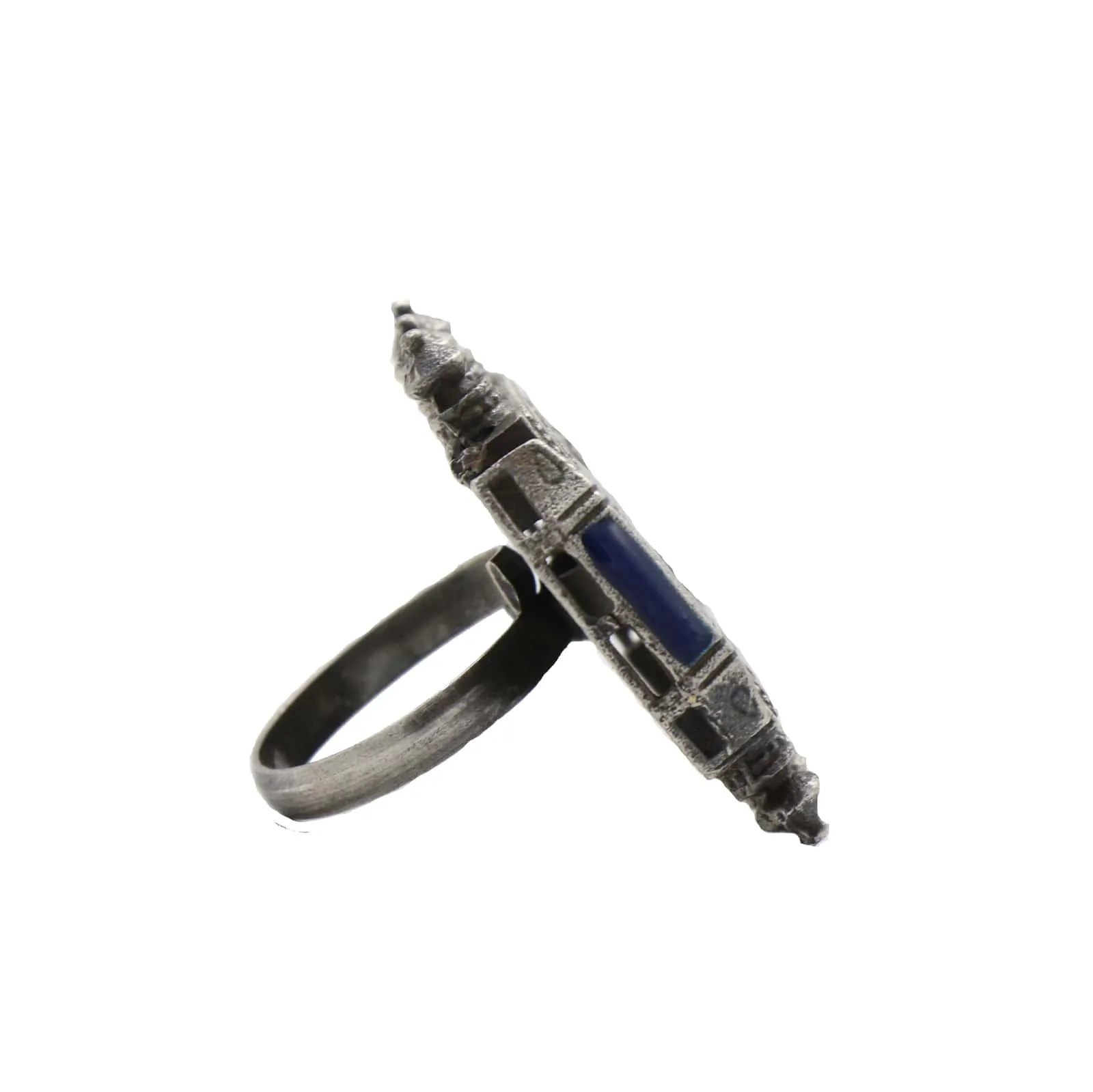 Meena Blue Enamel Silver Oxidized Ring