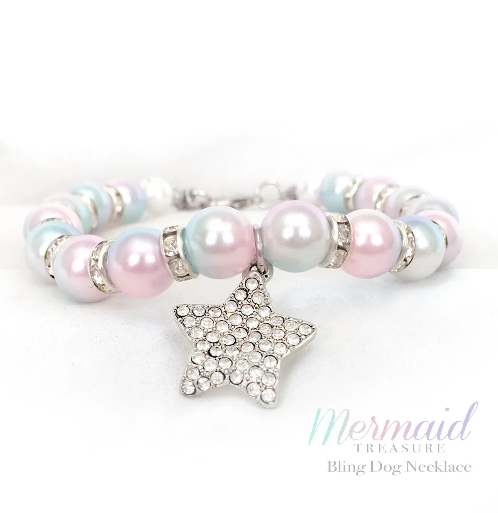 Mermaid Diamond Star Pearl Dog Collar Necklace