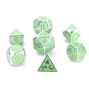 Metal Gemstone Dice Set - Silver Peridot (7)