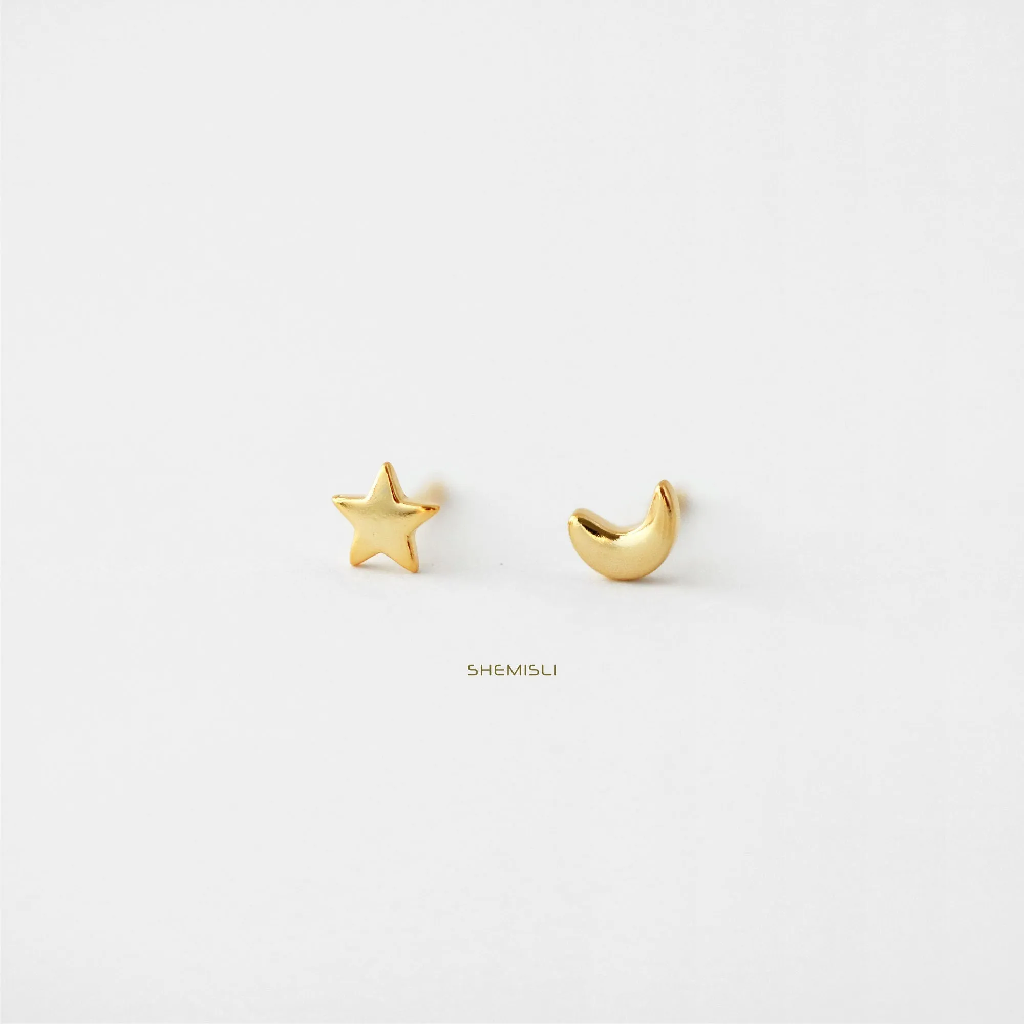 Mini Star Moon Sun Lightning Studs, Unisex, Gold, Silver SS848 SS134 SS133 SS860 Butterfly End, SS849 SS859 SS858 SS861 Ball End (Type A)