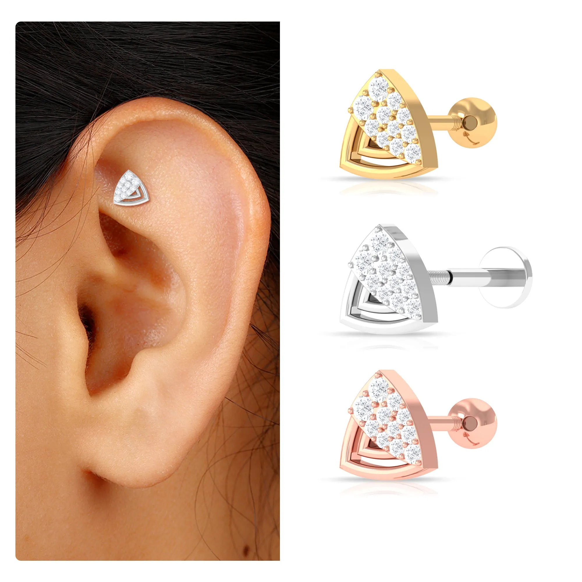 Minimal Moissanite Triangle Geometric Helix Earring