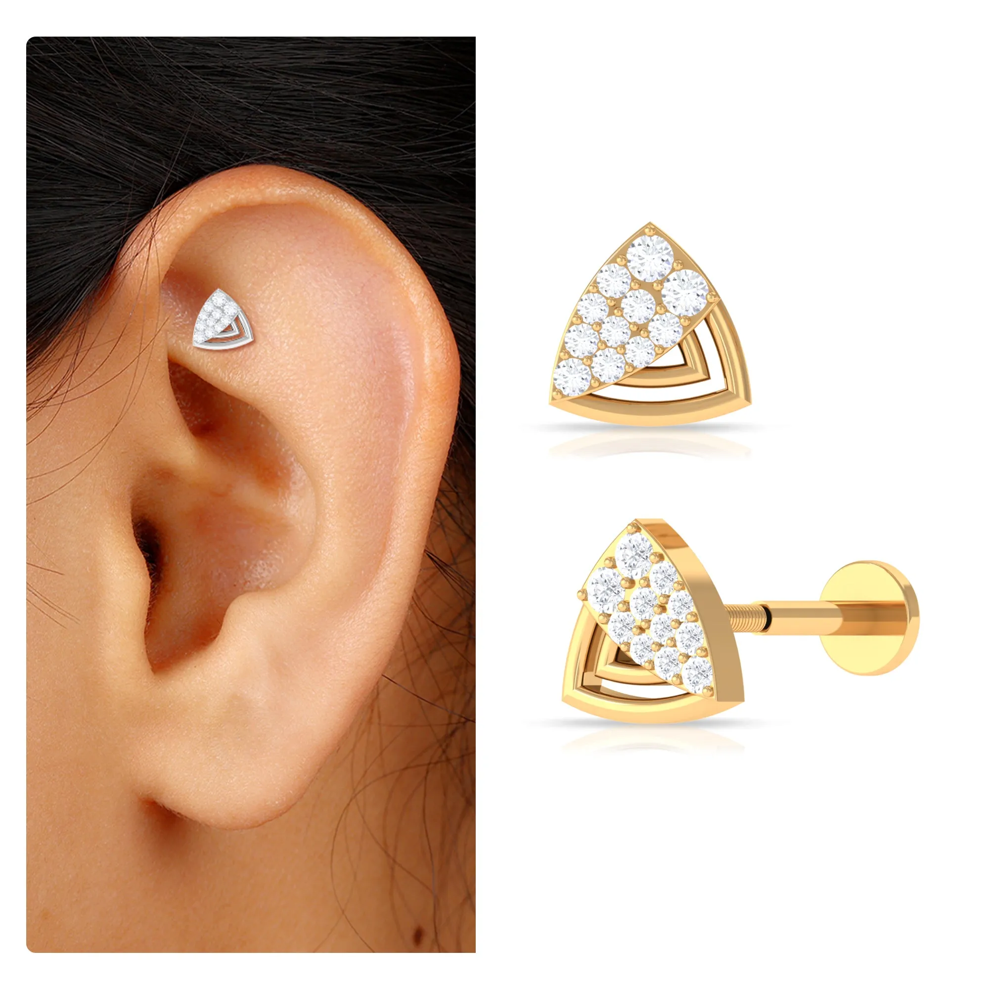 Minimal Moissanite Triangle Geometric Helix Earring