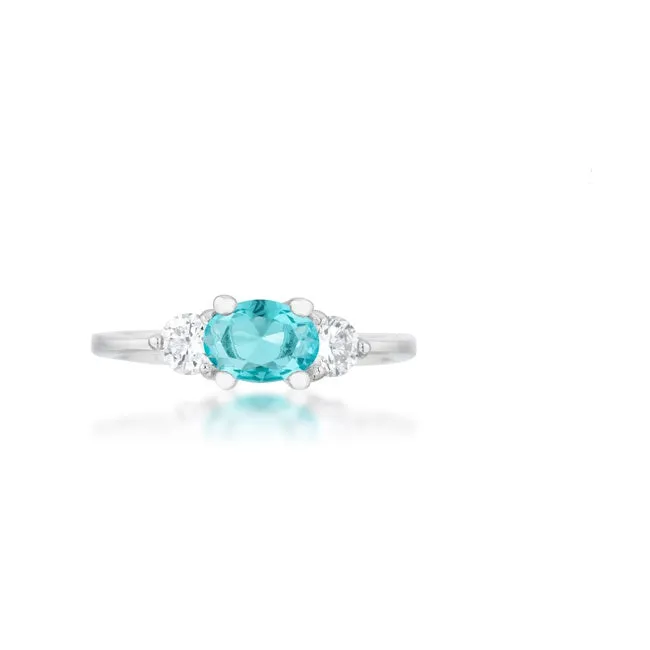 Miranna Three Stone Oval Aqua Engagement Ring | 1.5ct