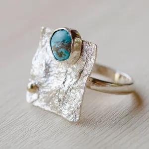 Modern Textured Square Reconstituted Turquoise Cocktail Ring - Dimensions of Hope | NOVICA