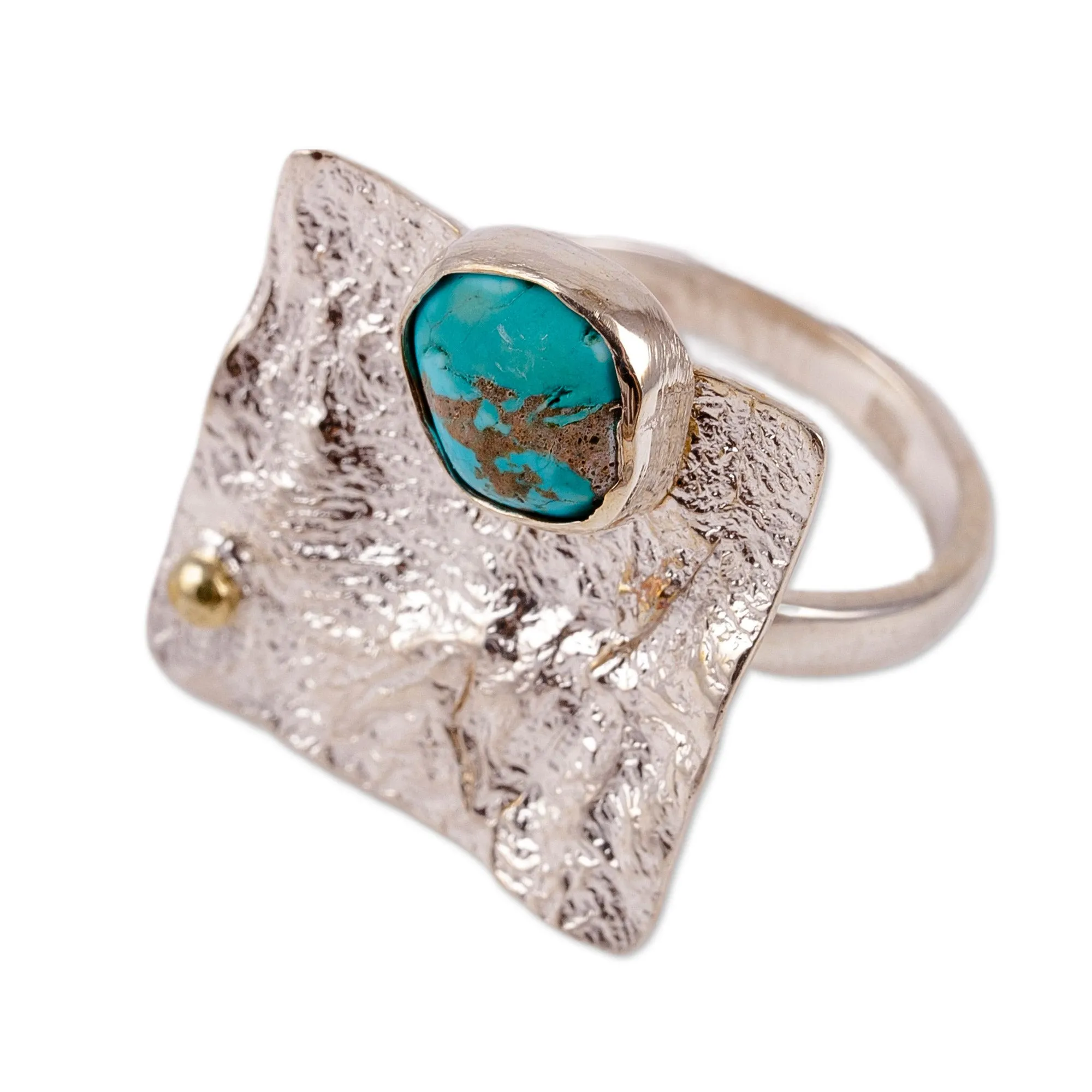 Modern Textured Square Reconstituted Turquoise Cocktail Ring - Dimensions of Hope | NOVICA