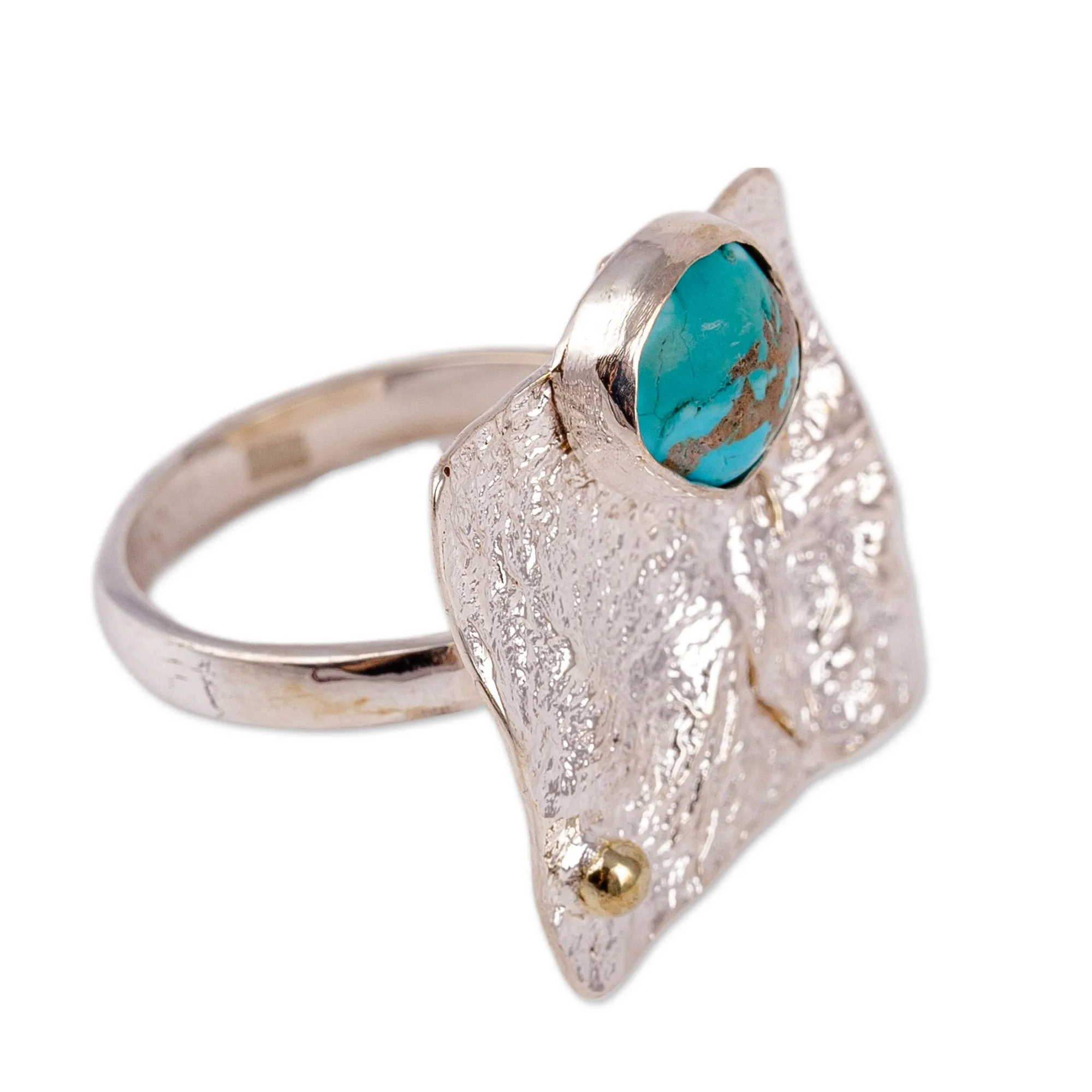 Modern Textured Square Reconstituted Turquoise Cocktail Ring - Dimensions of Hope | NOVICA