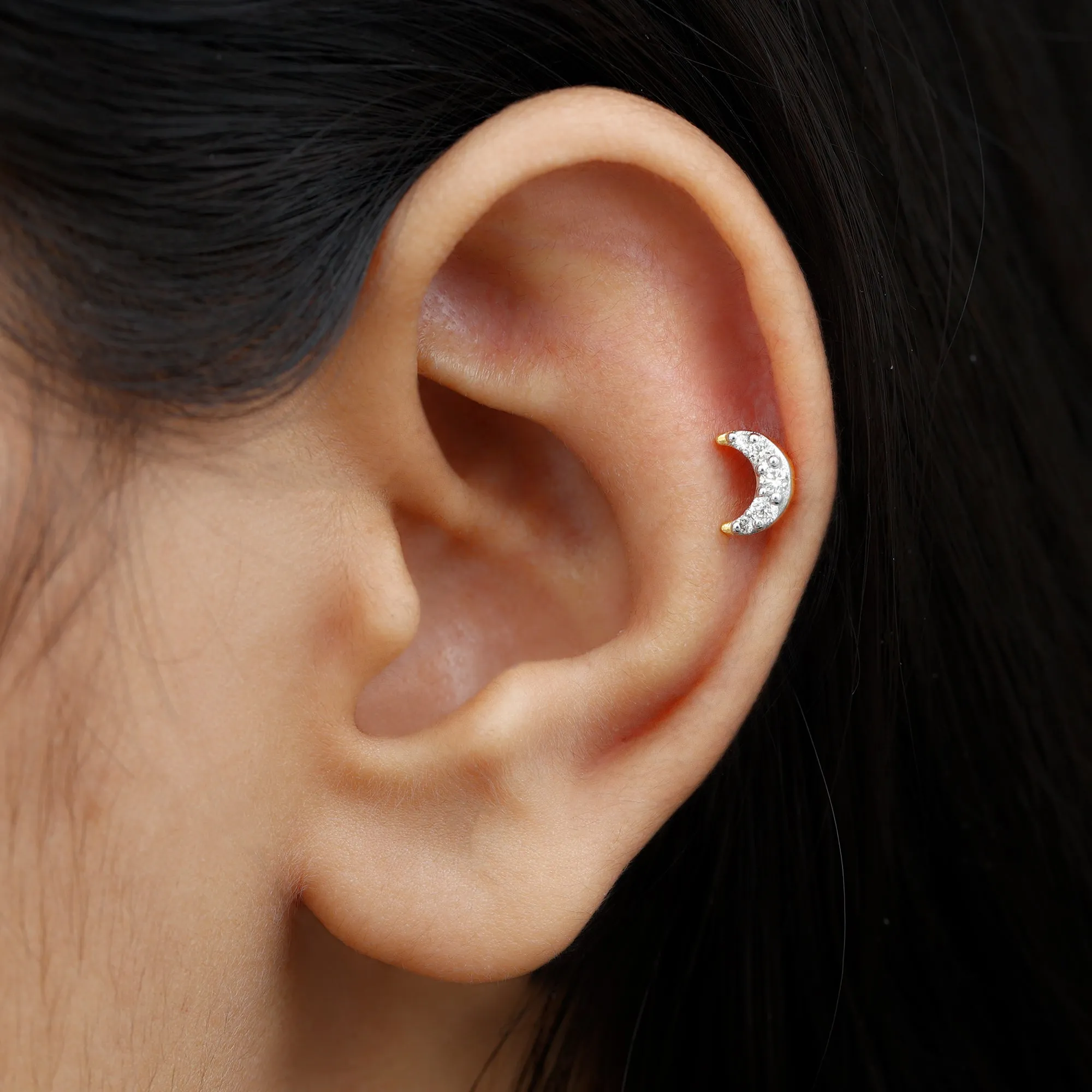 Moissanite Crescent Moon Helix Earring in Gold