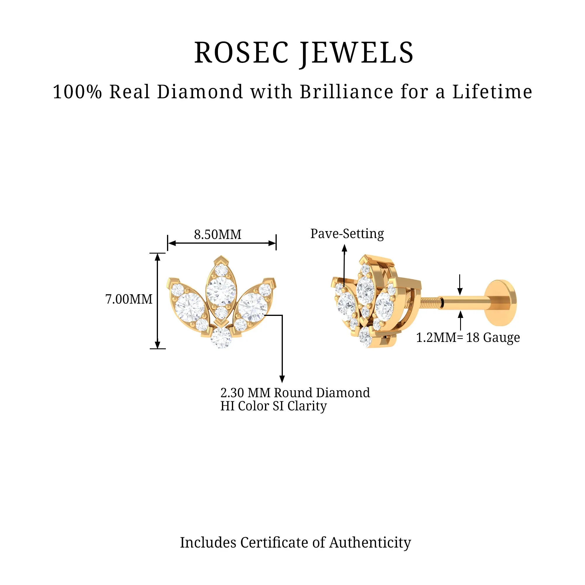 Natural Diamond Lotus Flower Earring with Flat Back