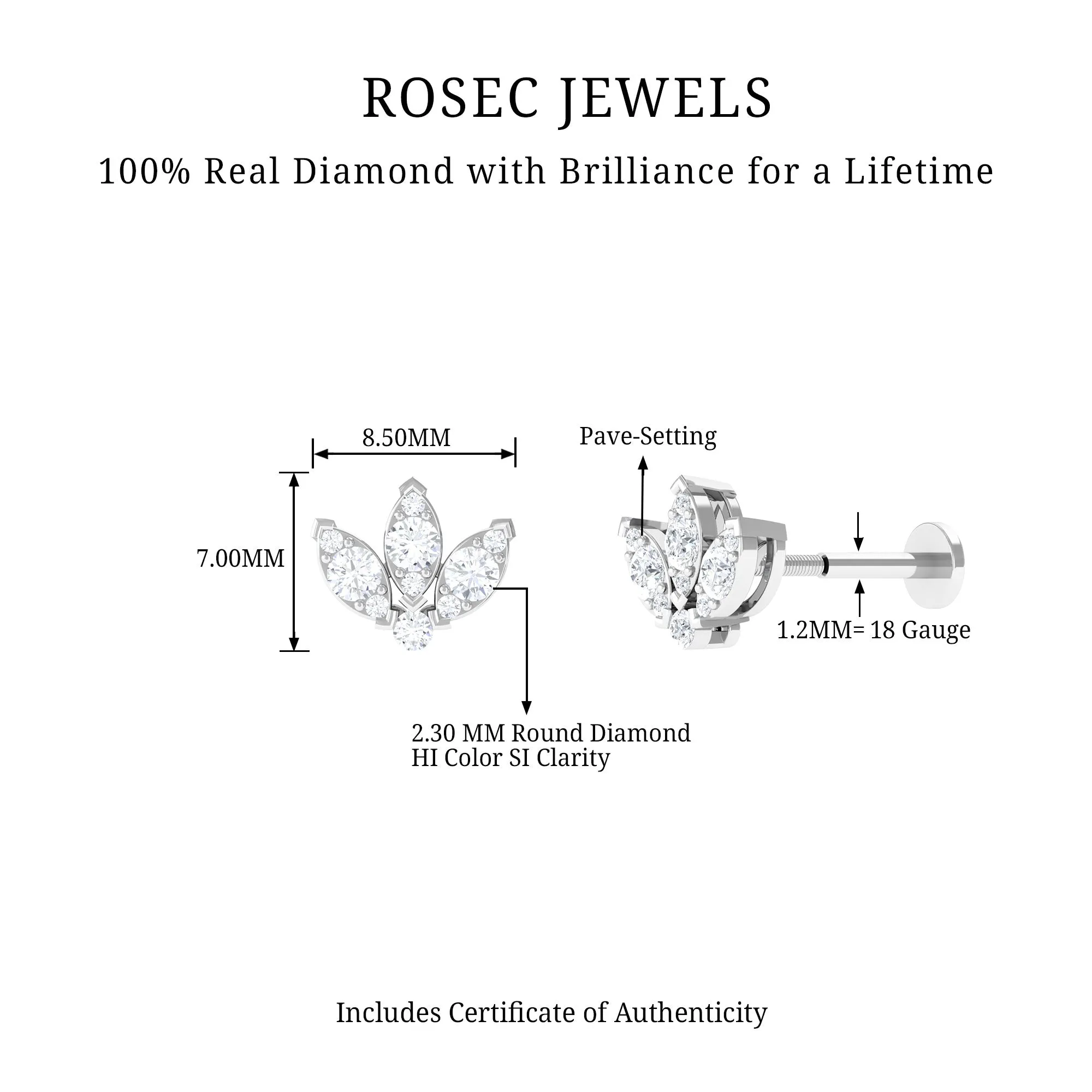 Natural Diamond Lotus Flower Earring with Flat Back