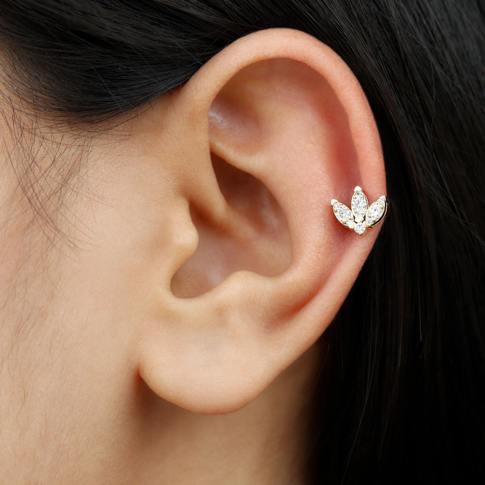 Natural Diamond Lotus Flower Earring with Flat Back