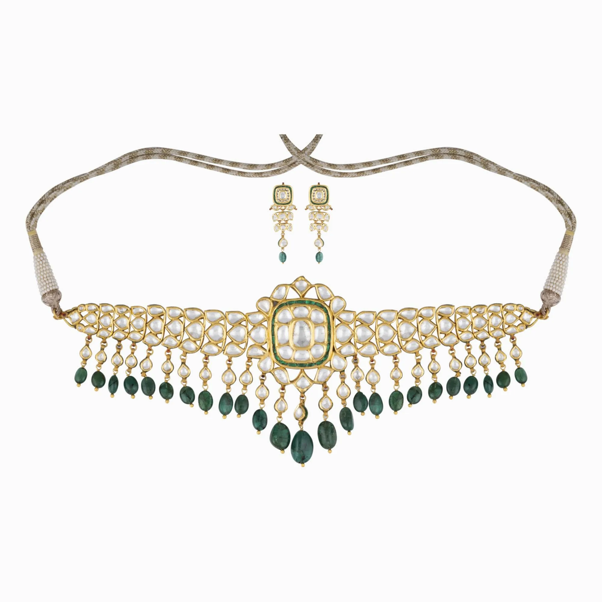 Necklace with Uncut Polki Diamond and Emerald Maniya-KMNE2272