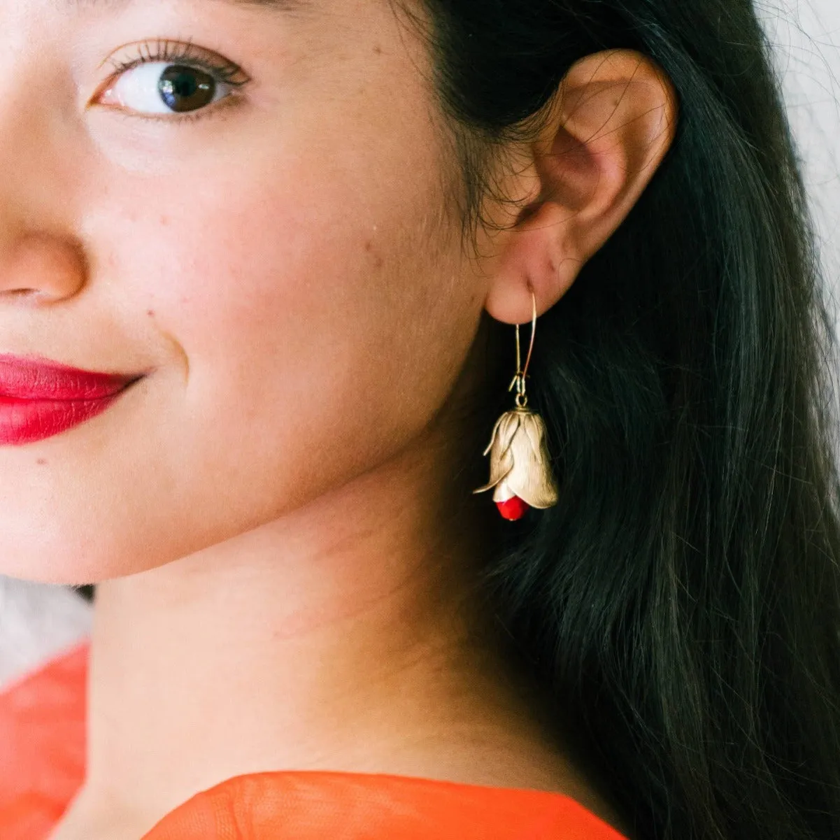 Nest Pretty Things | Red Flower Bud Hanging Earrings