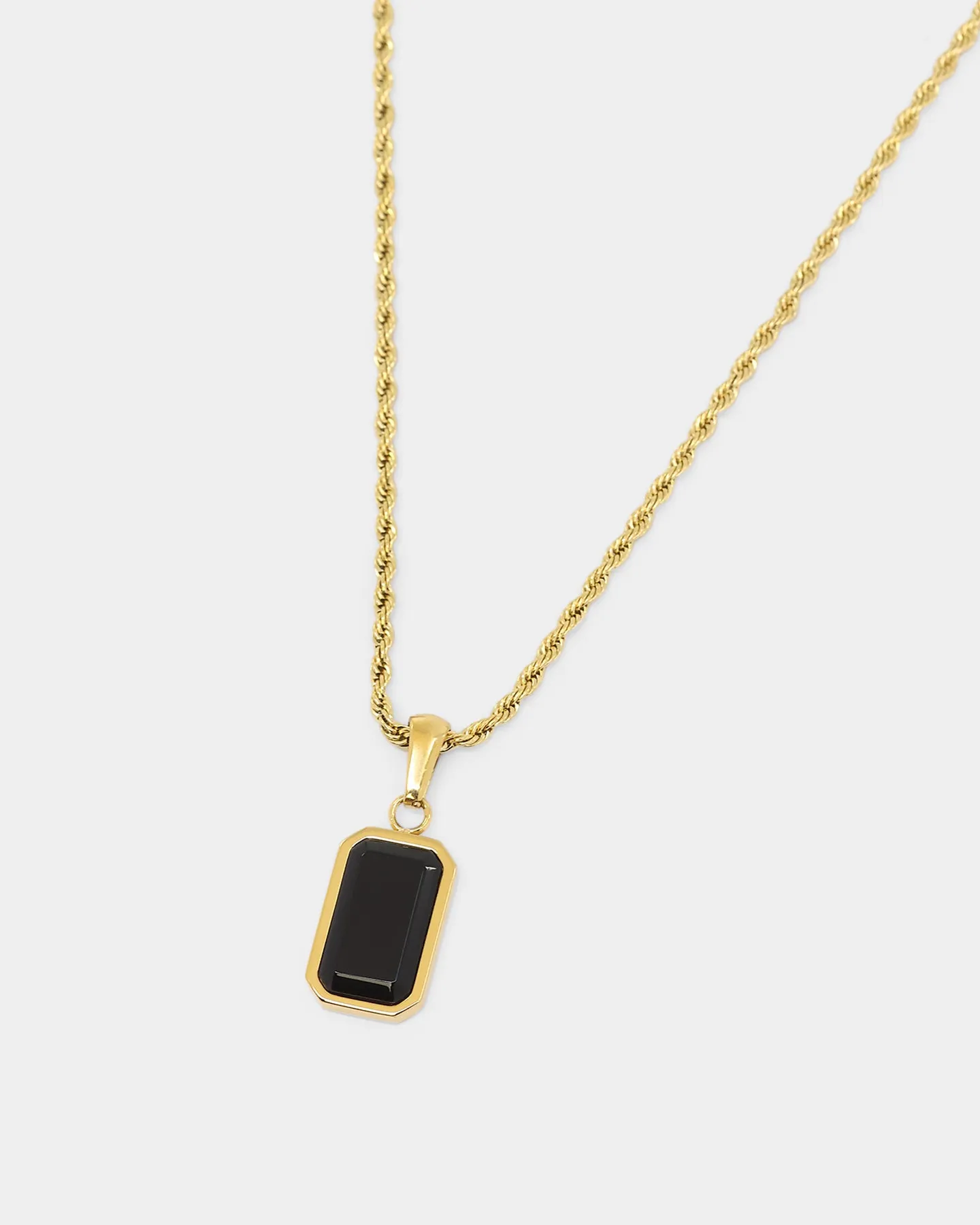 NXS Rectangle Stone Pendant Chain Gold/Black