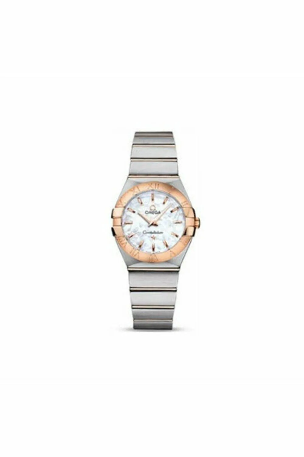 omega constellation stainless steel & 18kt rose gold 27mm ladies watch