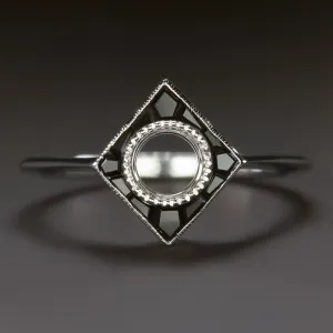 ONYX 5mm ROUND ENGAGEMENT RING SETTING SEMI MOUNT GEOMETRIC ART DECO CALIBRE CUT