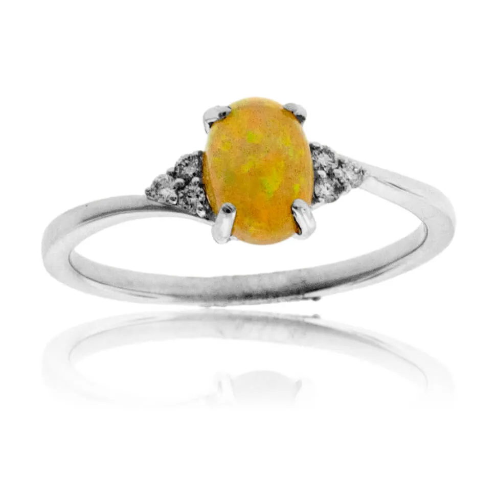 Opal Cabochon & Diamond Accented Ring