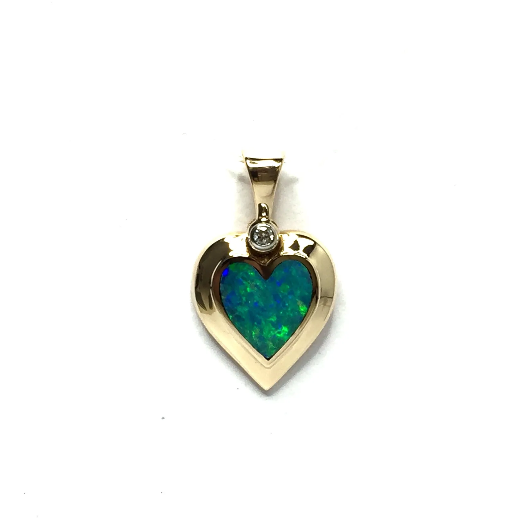 Opal Pendant Heart Shape Inlaid Design with .02ct Round Diamond