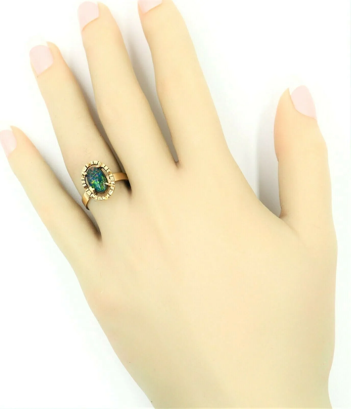 Opal Triplet Dress 9ct Yellow Gold Ring Fine Jewellery Blue Green Flashes