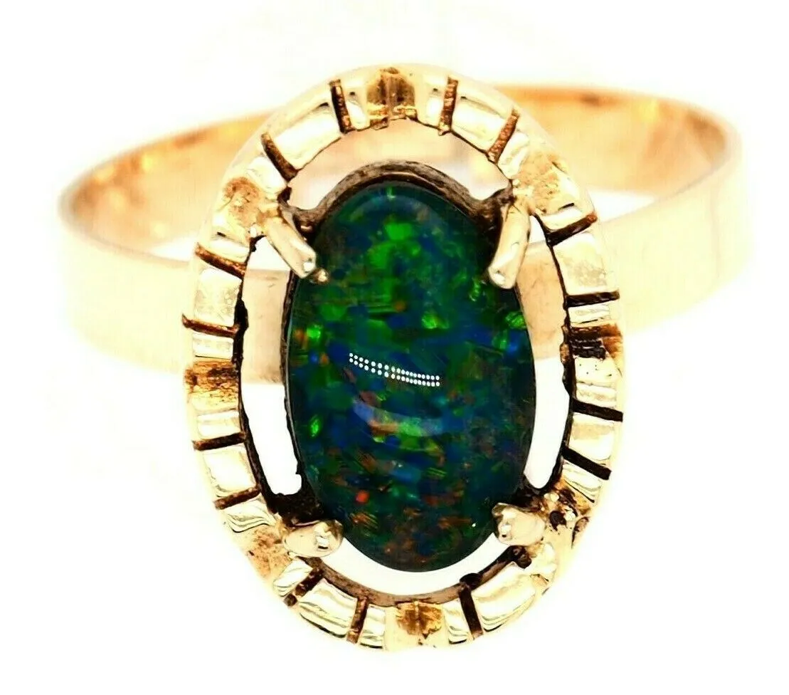 Opal Triplet Dress 9ct Yellow Gold Ring Fine Jewellery Blue Green Flashes