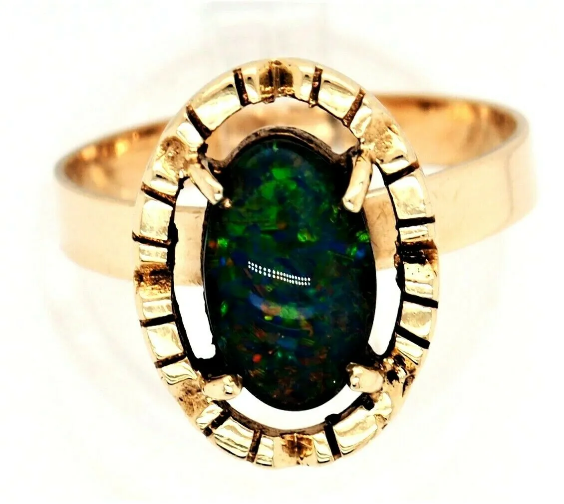 Opal Triplet Dress 9ct Yellow Gold Ring Fine Jewellery Blue Green Flashes