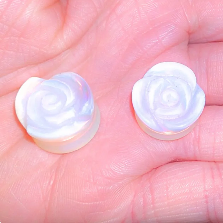 Opalite Rose Craved Double Flare Plugs