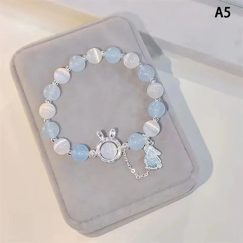 Original Opal Sea Blue Treasure Moonlight Crystal Bracelet Light Luxury Elastic Bracelet For Girls Women Jewelry Accessories