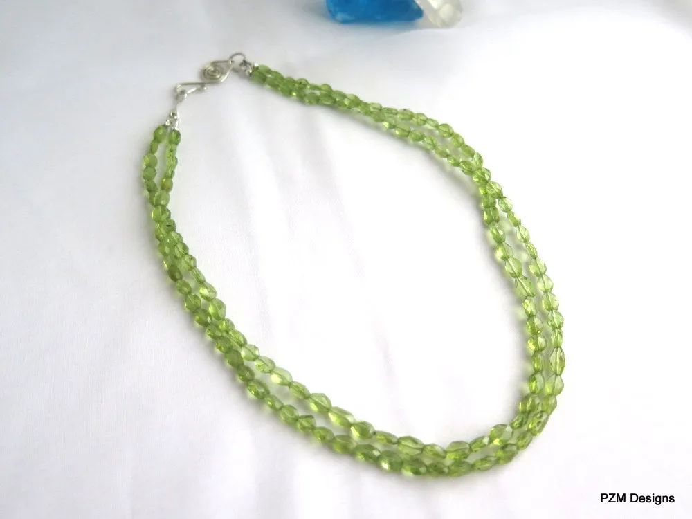 Peridot Gemstone Double Strand Necklace, Gift for Her