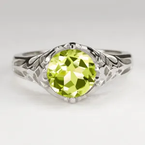 PERIDOT STERLING SILVER RING VINTAGE STYLE SOLITAIRE ART DECO FILIGREE GREEN