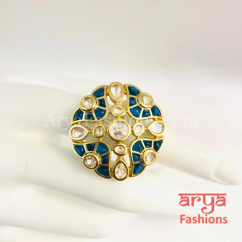 Rani Emerald Kundan Adjustable Ring