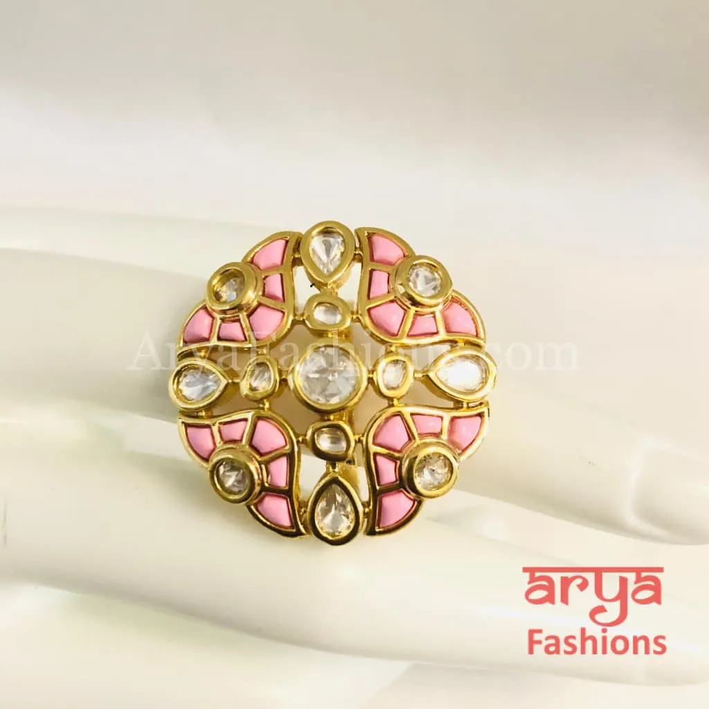 Rani Emerald Kundan Adjustable Ring