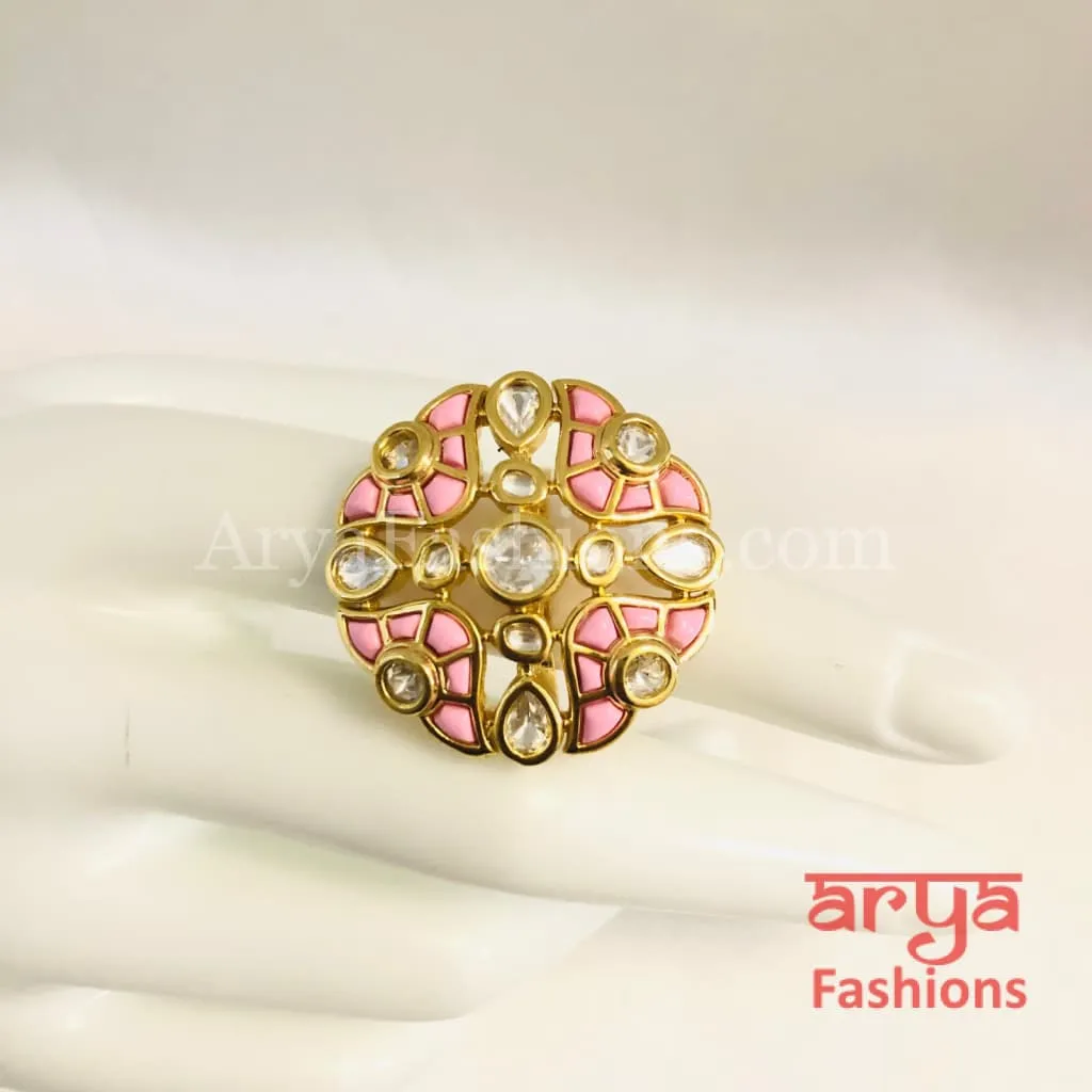 Rani Emerald Kundan Adjustable Ring