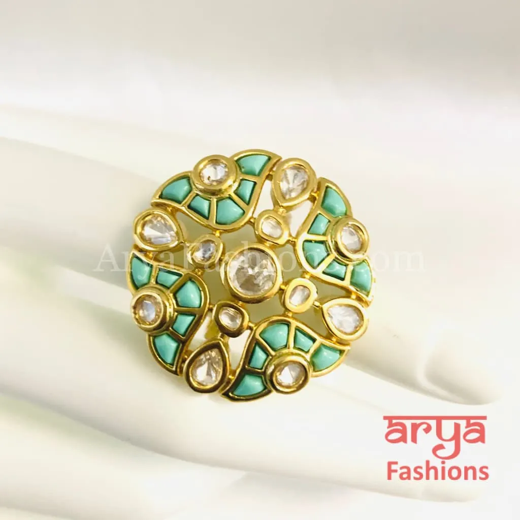 Rani Emerald Kundan Adjustable Ring