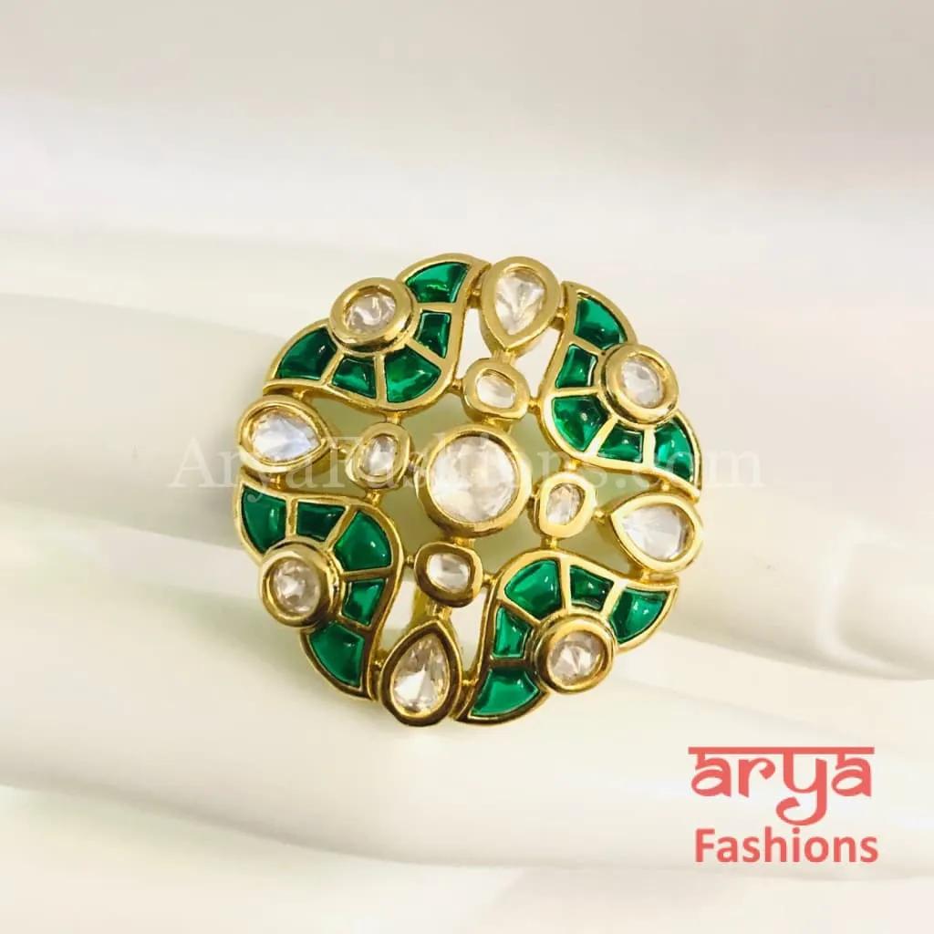 Rani Emerald Kundan Adjustable Ring