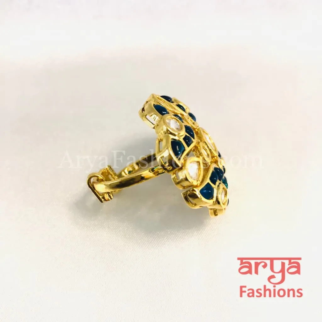 Rani Emerald Kundan Adjustable Ring