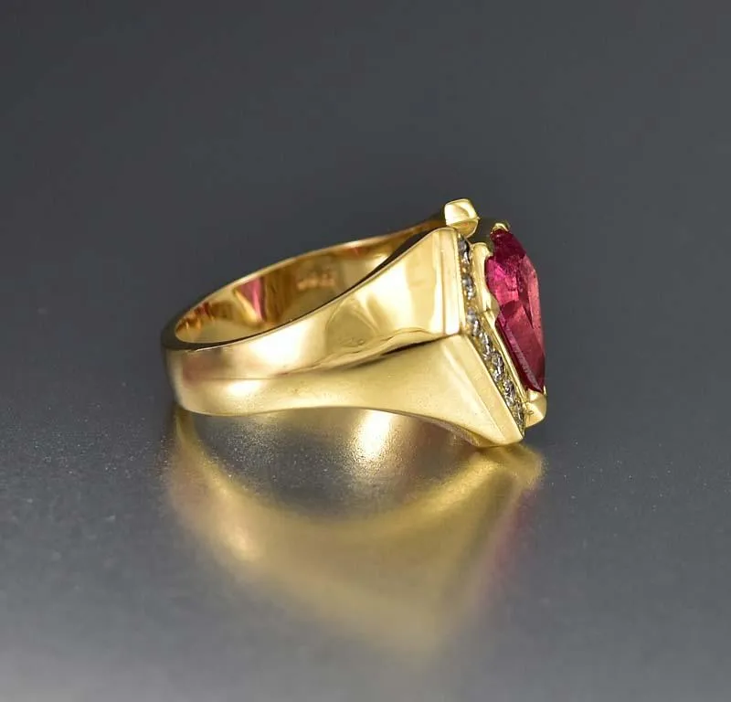 Retro 14K Gold Diamond Pink Tourmaline Ring