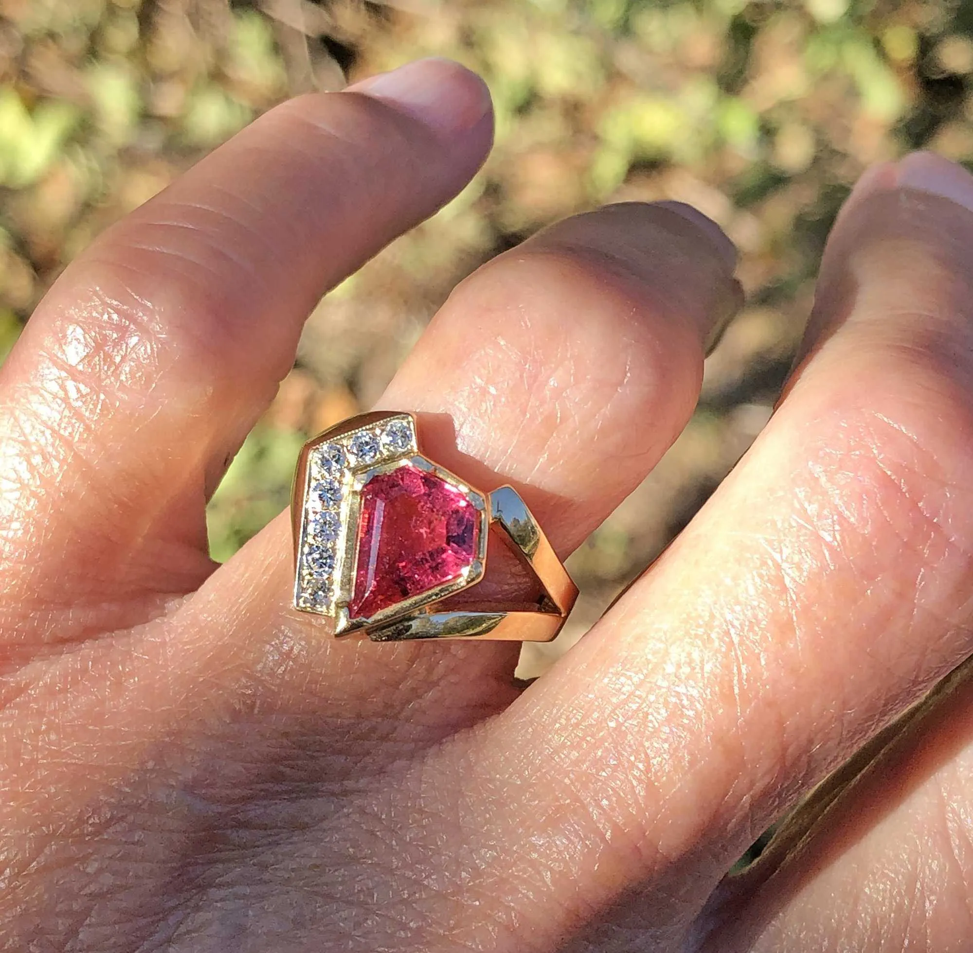 Retro 14K Gold Diamond Pink Tourmaline Ring