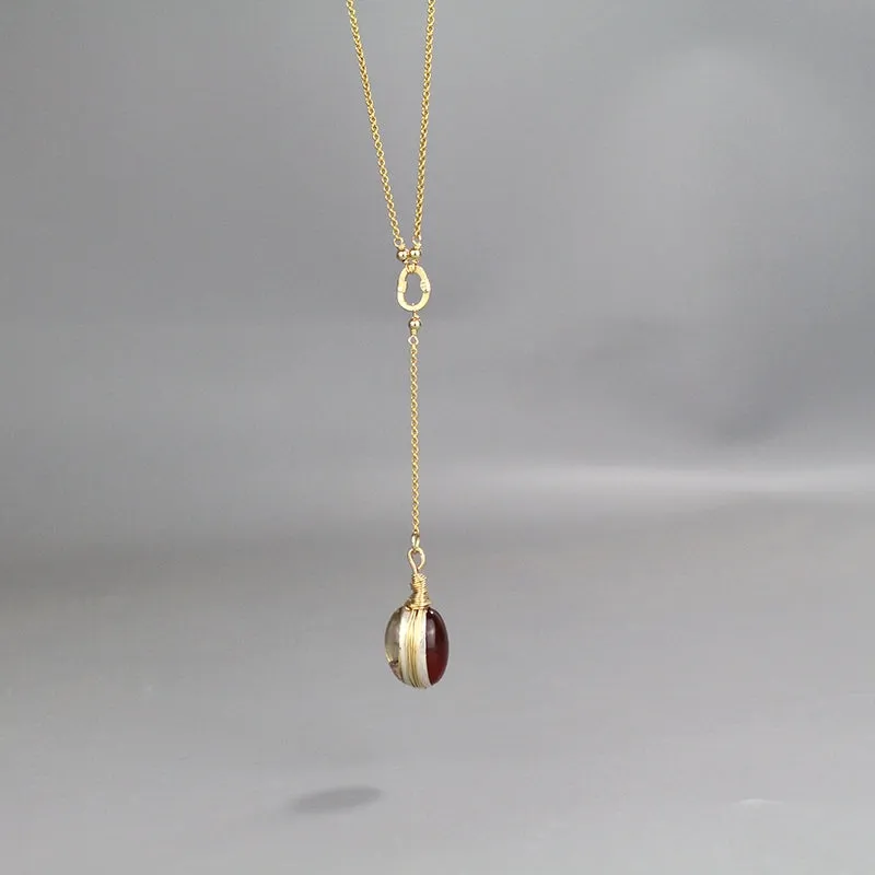 Reversible Gemstone Pendant Y Necklace